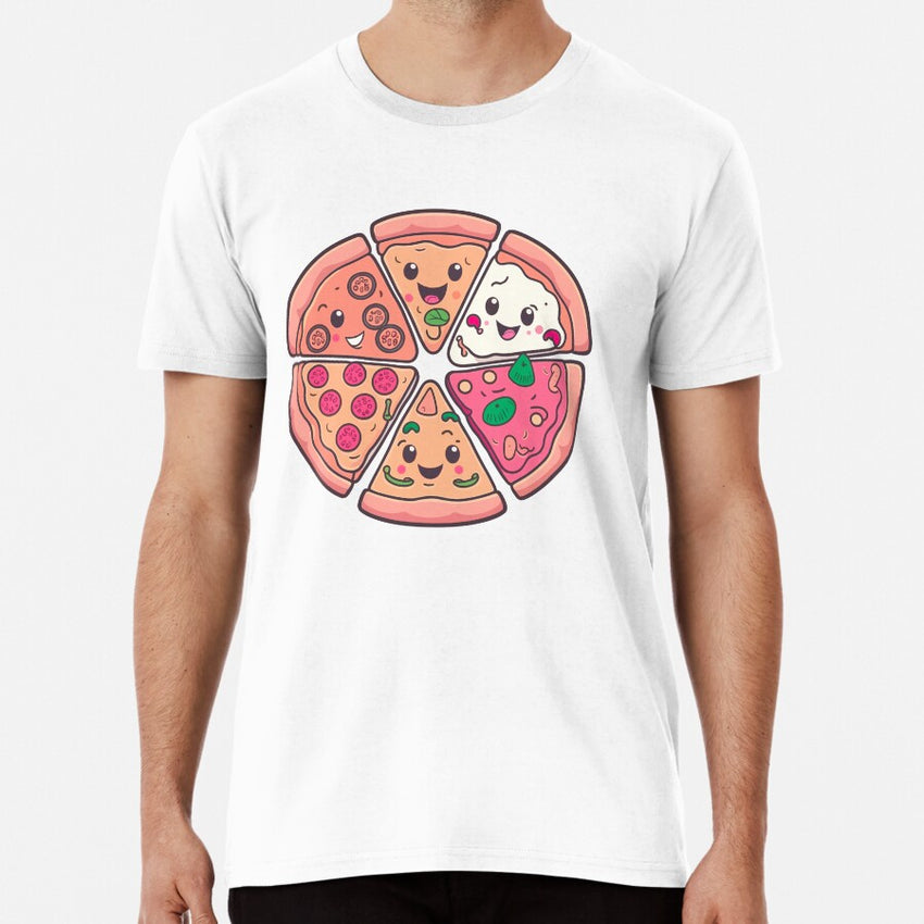 Kawaii Funny Faces Pizza Digital Motif Premium T-Shirt