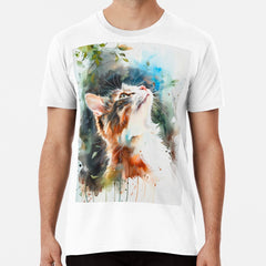 Cat Looks Up Painting Premium T-Shirt