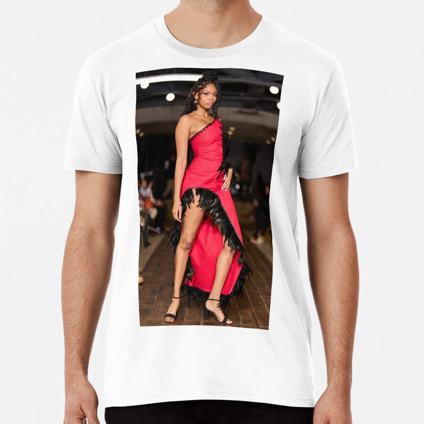 A Tall Beautiful Black Runway Model Wearing A Red Dress Premium T-Shirt