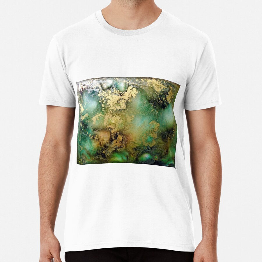 Alchohol Ink Painting In Greens And Gold By Holly Anderson Premium T Shirt