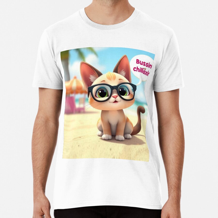 Cute Cat /Kitten at the beach - This is bussin and chillaxing Premium T-Shirt