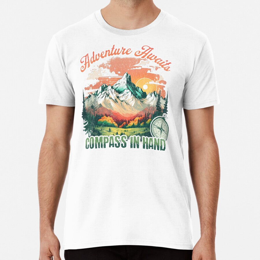 Adventure Awaits Compass In Hand Compass Hiking Premium T Shirt
