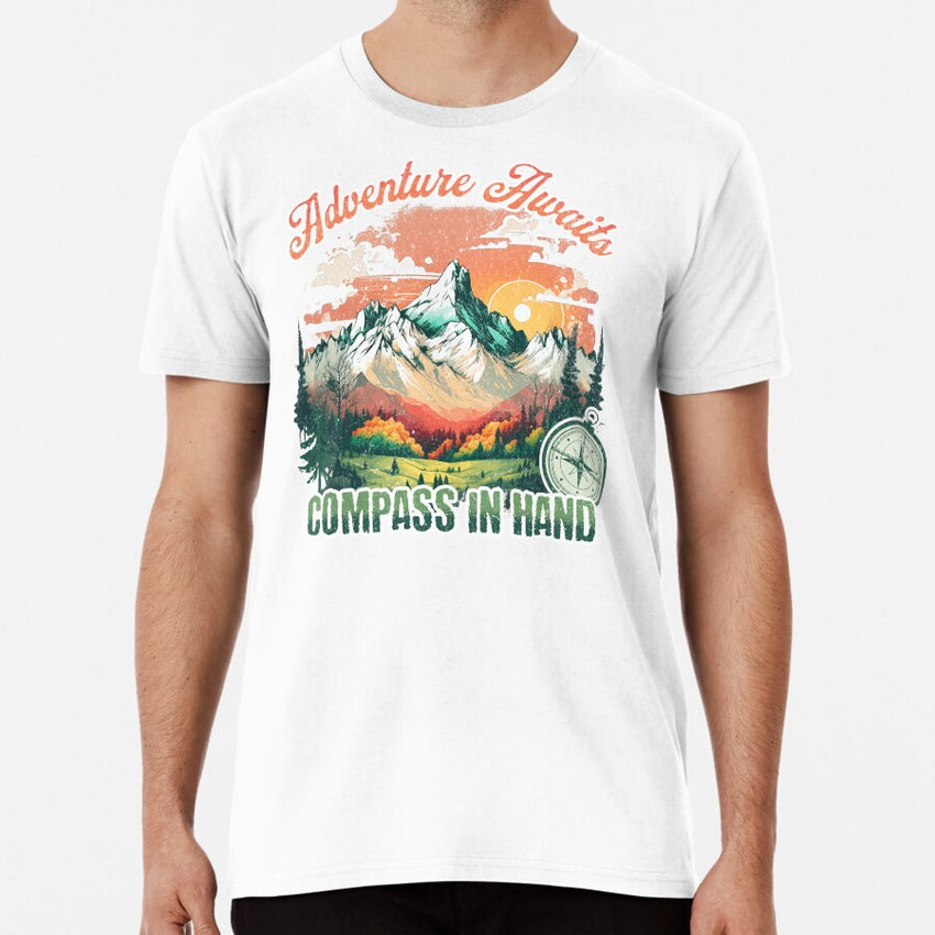 Adventure Awaits Compass In Hand Compass Hiking Premium T Shirt