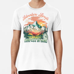 Adventure Awaits Compass In Hand Compass Hiking Premium T Shirt