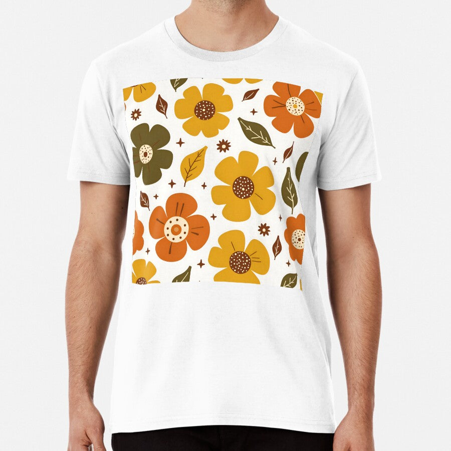 Retro Groovy Floral Pattern. 70s Flower Power Design. Vintage Daisy Delight Pattern. . Decorative Pillows for Master Bedroom. Premium T-Shirt