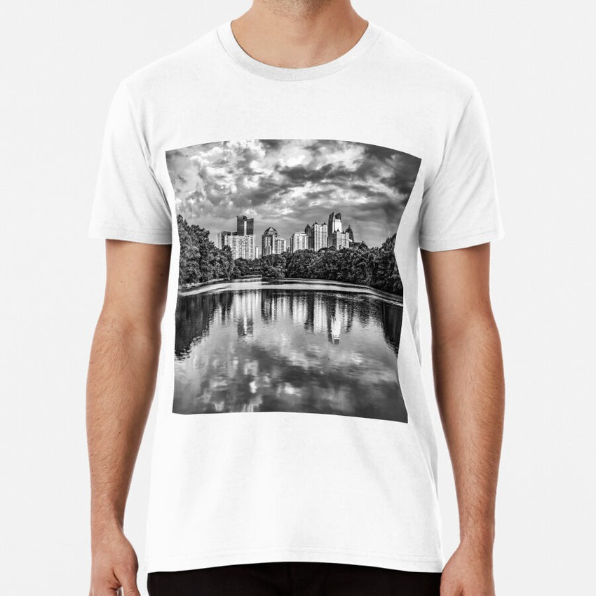 Atlanta Piedmont Park Urban Landscape Reflections - Black and White Premium T-Shirt