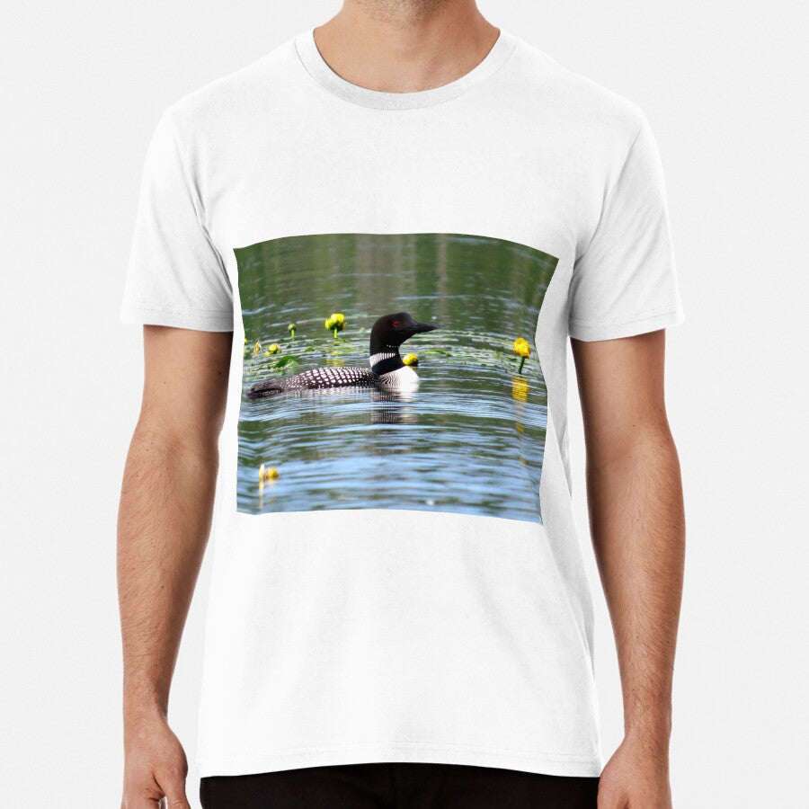 Loon with Yellow Water Lilies Premium T-Shirt