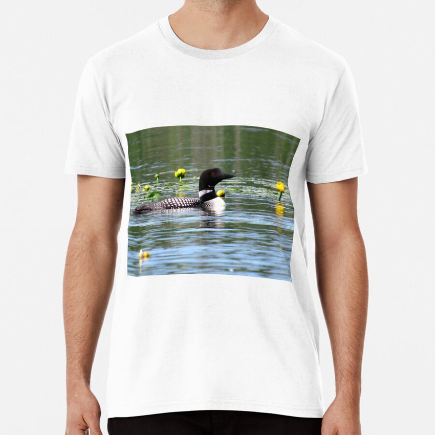 Loon with Yellow Water Lilies Premium T-Shirt