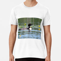 Loon with Yellow Water Lilies Premium T-Shirt
