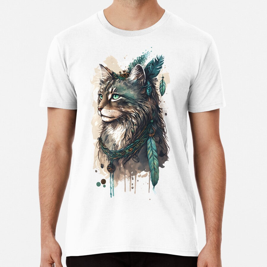 Boho Cat Watercolor Premium T-Shirt