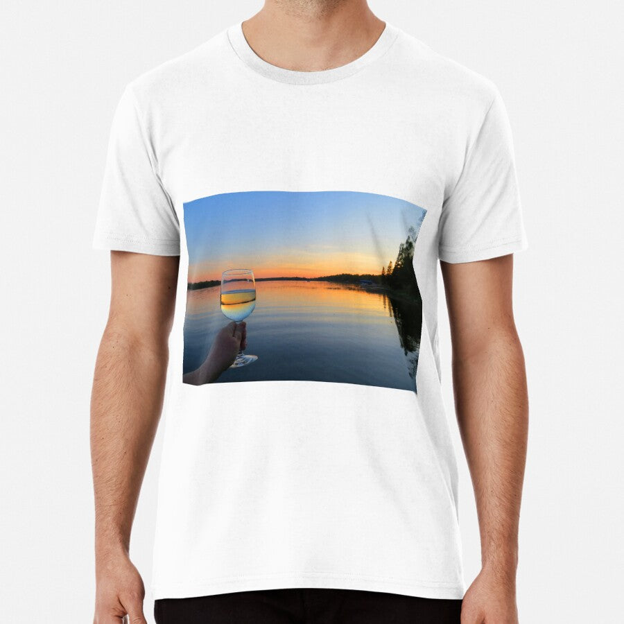 Cheers Minnesota Lake Sunset Through Wine Glass Premium T Shirt
