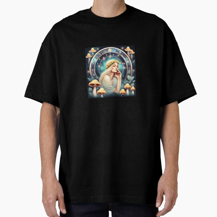 Virgo zodiac sign with mushrooms Oversized T-Shirt