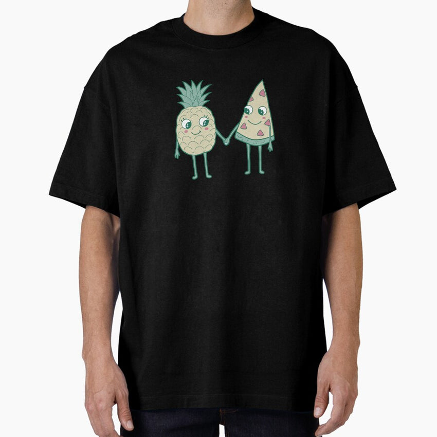 Cute Pineapple & Pizza - Love Story Oversized T-Shirt
