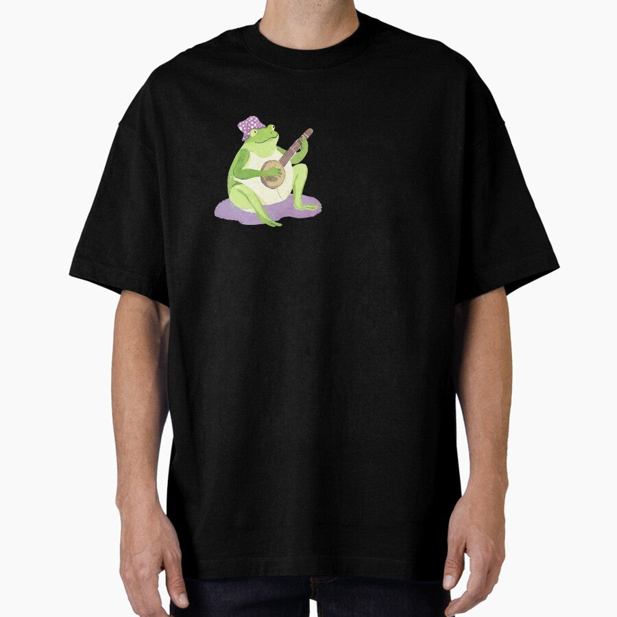 Banjo Frog Serenade Cottagecore Watercolor Art Oversized T Shirt