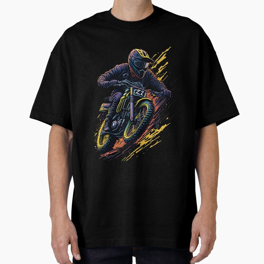 "Riding the Thrill: Male Biker in Motocross Sports" Oversized T-Shirt