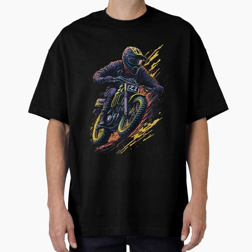 "Riding the Thrill: Male Biker in Motocross Sports" Oversized T-Shirt