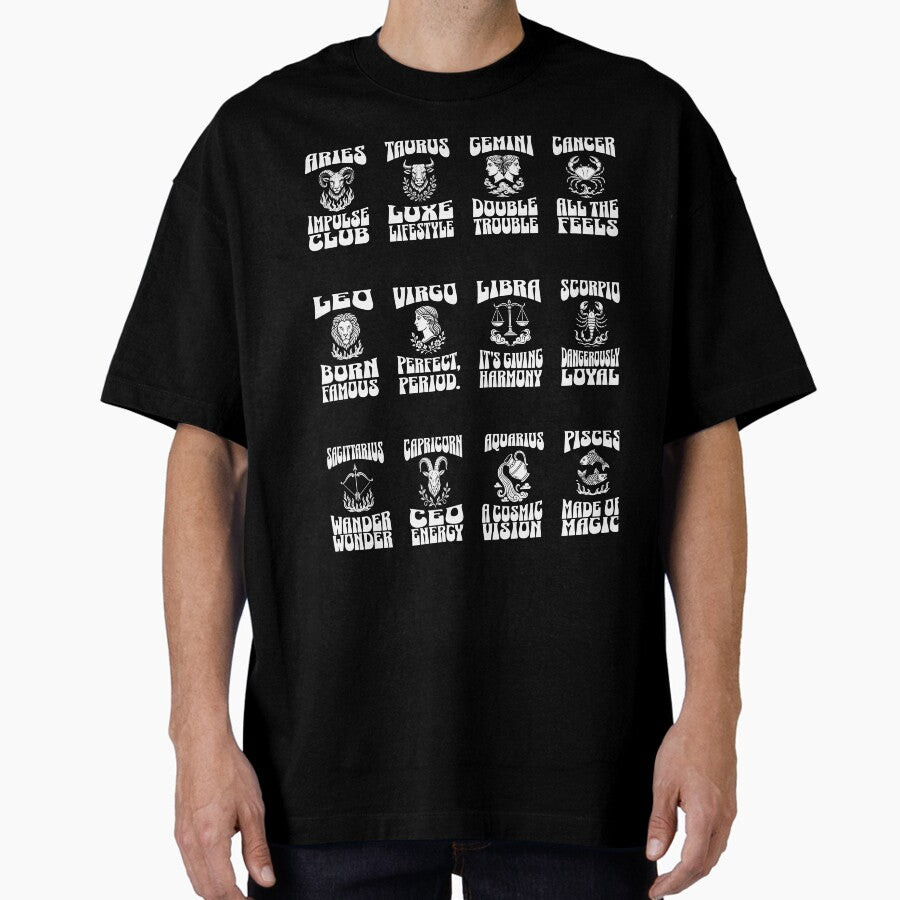 Horoscope Zodiac Astrology Icons Oversized T-Shirt