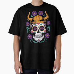 Viking Sugar Skull – Day of the Dead Minnesota Football Art Oversized T-Shirt
