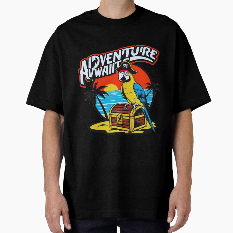 Adventure Awaits A Parrot Adorned With A Tiny Pirate Hat Oversized T Shirt