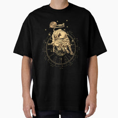 Western Zodiac - Golden Taurus - The Bull on Black Canvas Oversized T-Shirt