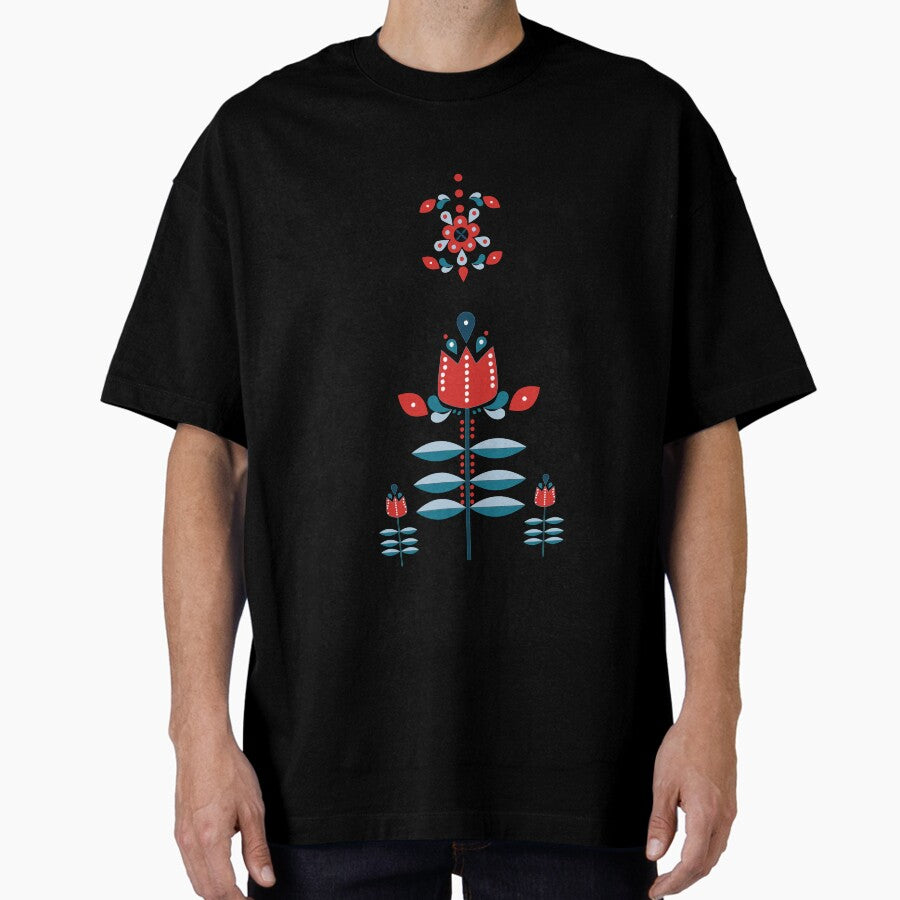 Retro Nordic Folk Art Oversized T-Shirt
