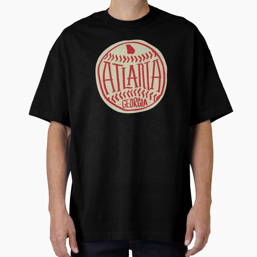 Atlanta Georgia Hand-Illustrated Baseball Typography Art Oversized T-Shirt