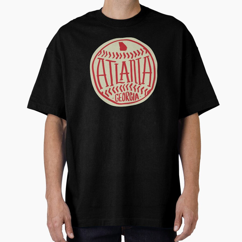 Atlanta Georgia Hand-Illustrated Baseball Typography Art Oversized T-Shirt