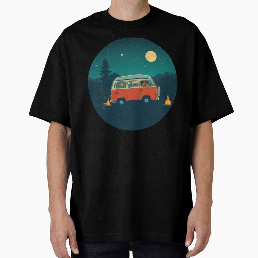 Adventure Awaits Van Life Camping Design Oversized T Shirt