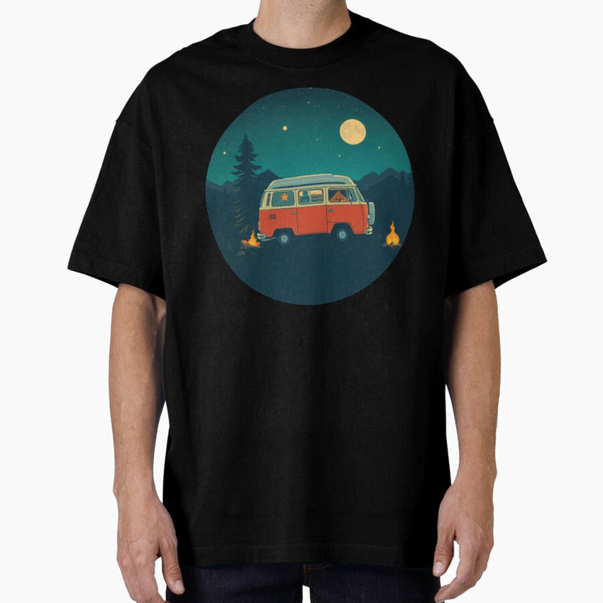 Adventure Awaits Van Life Camping Design Oversized T Shirt