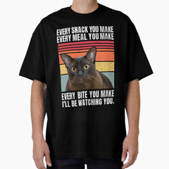 Distressed Retro Stripe Burmese Cat Funny Quotes - Ill Be Watching You Essentials Oversized T-Shirt