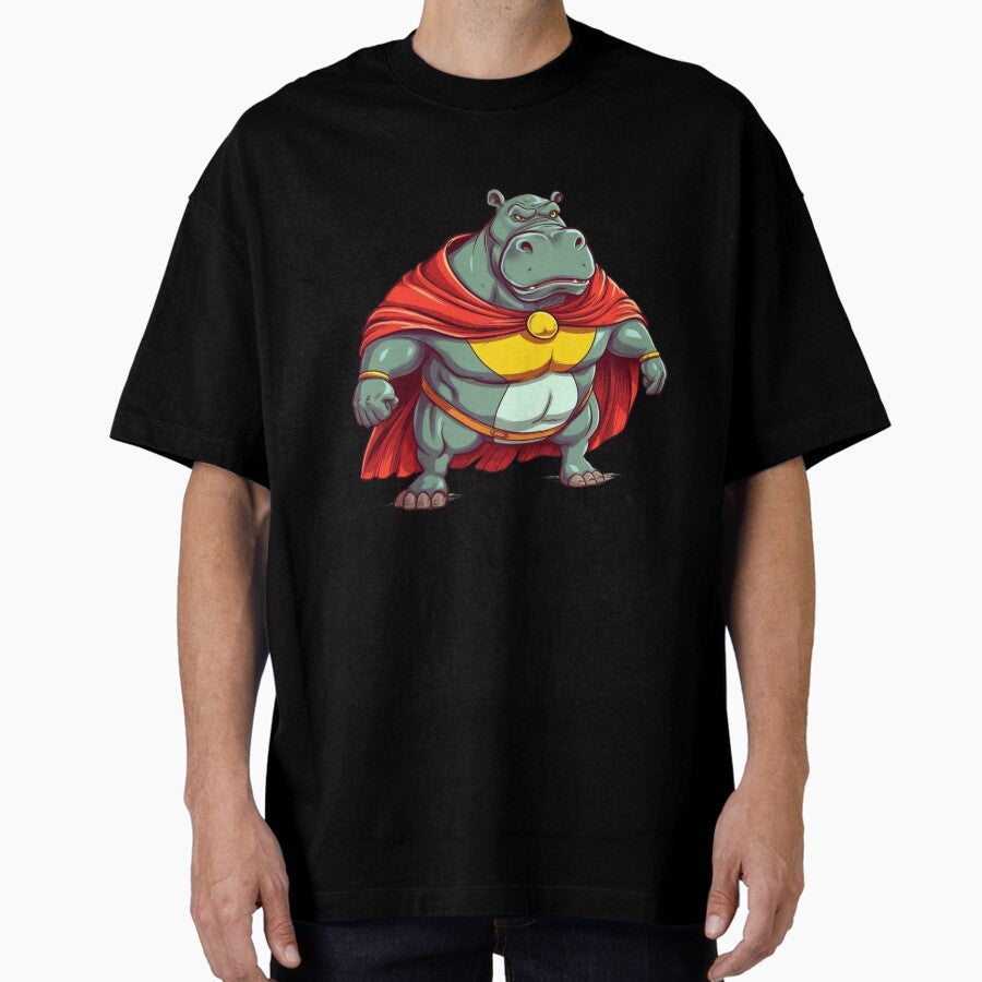 Angry Hippo Superhero Oversized T-Shirt