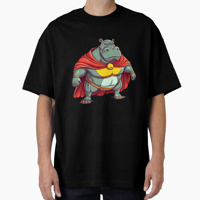Angry Hippo Superhero Oversized T-Shirt