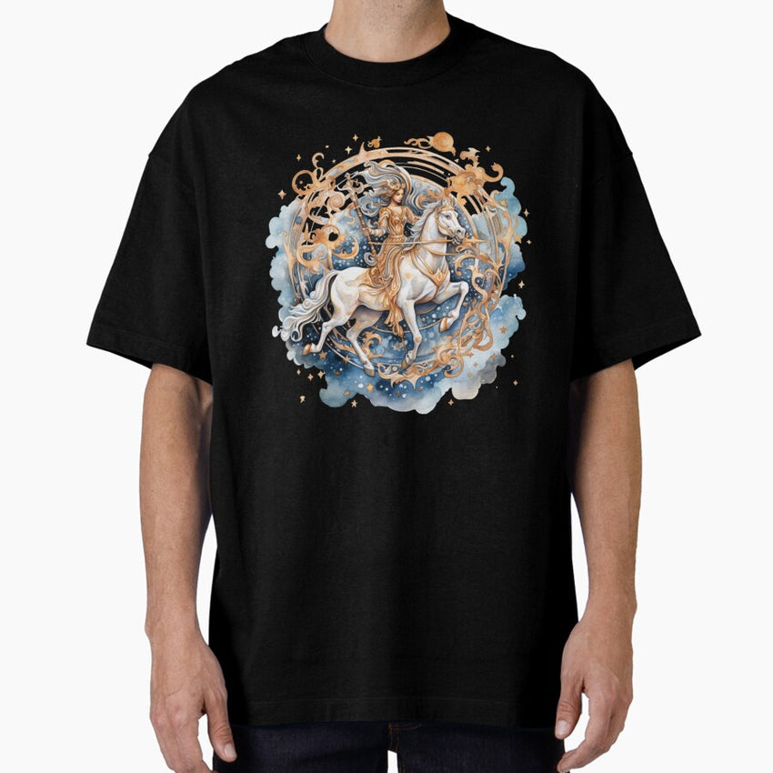 Sagittarius Zodiac Sign Illustration Oversized T-Shirt