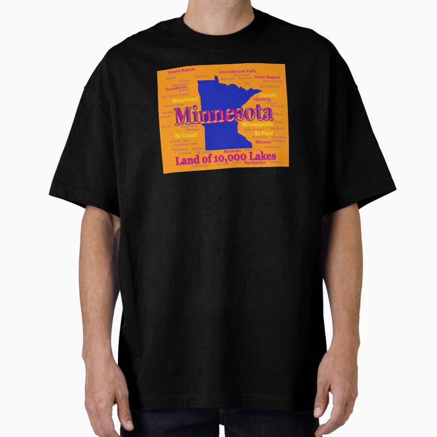 Colorful Minnesota State Pride Map Oversized T-Shirt