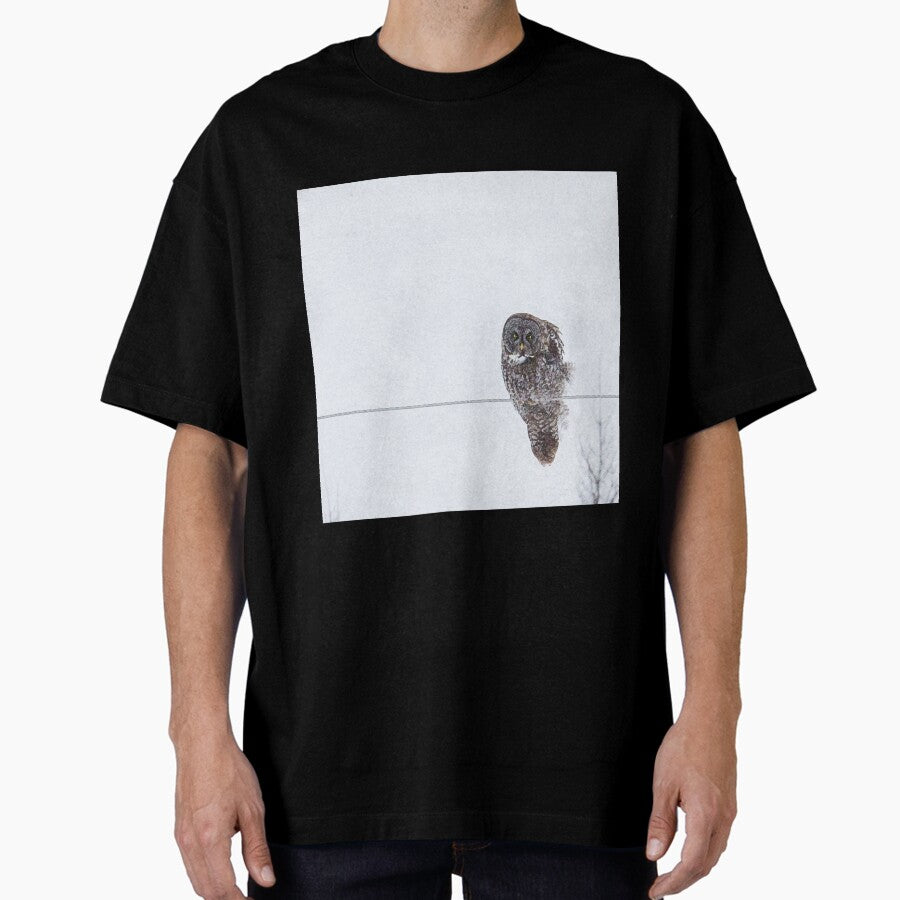 Great-Grey Owl On A Wire Oversized T-Shirt