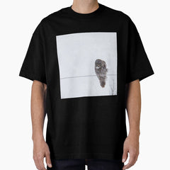 Great-Grey Owl On A Wire Oversized T-Shirt