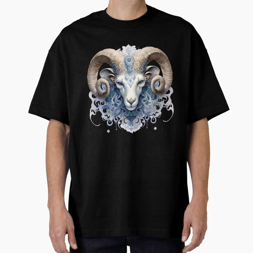 Aries Zodiac Sign Illustration Oversized T Shirt