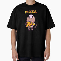 cat eating a pizza Oversized T-Shirt