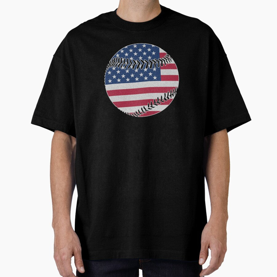 Baseball American Flag Funny American Baseball Sports Gift Oversized T-Shirt
