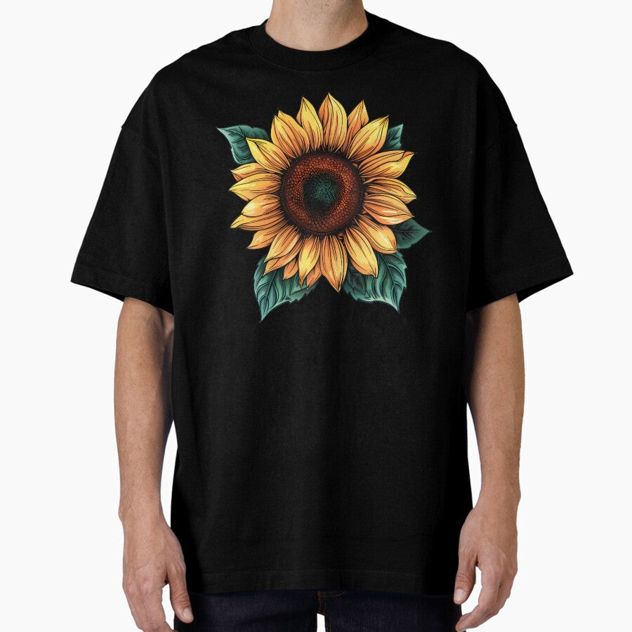 Retro Sunflower on White Background Oversized T-Shirt