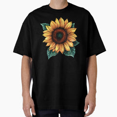 Retro Sunflower on White Background Oversized T-Shirt