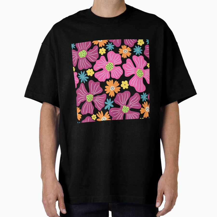 1970’s Retro Flower Graphic Style Hippy Flower Oversized T-Shirt