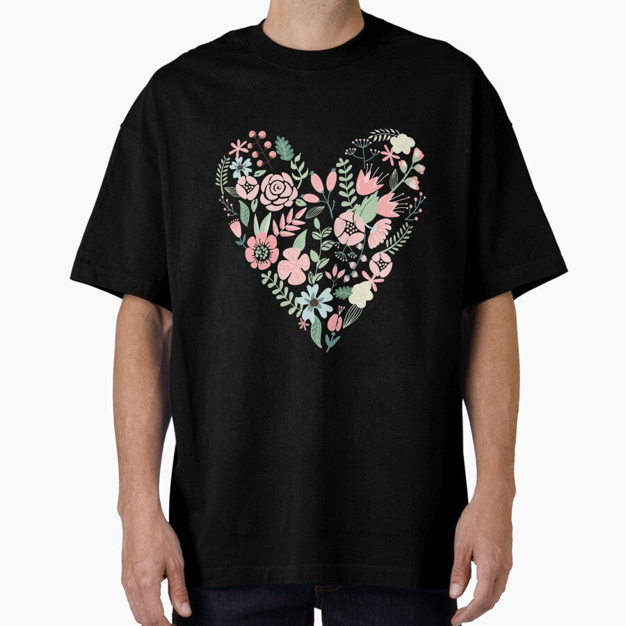 Floral Heart Oversized T Shirt