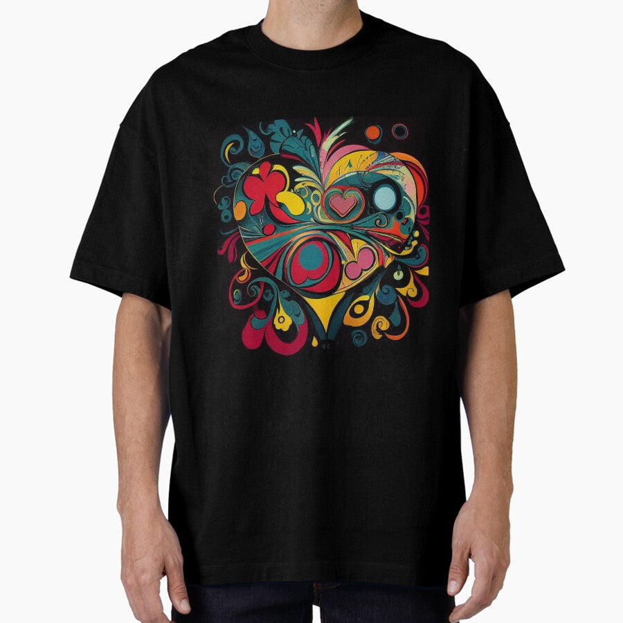 1970s Retro Heart Design Oversized T-Shirt