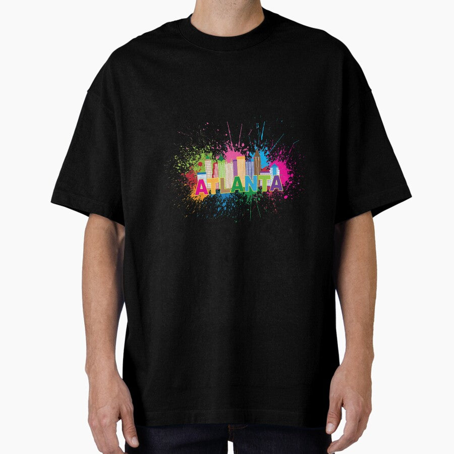 Atlanta Skyline Paint Splatter Colorful Text Illustration Oversized T-Shirt