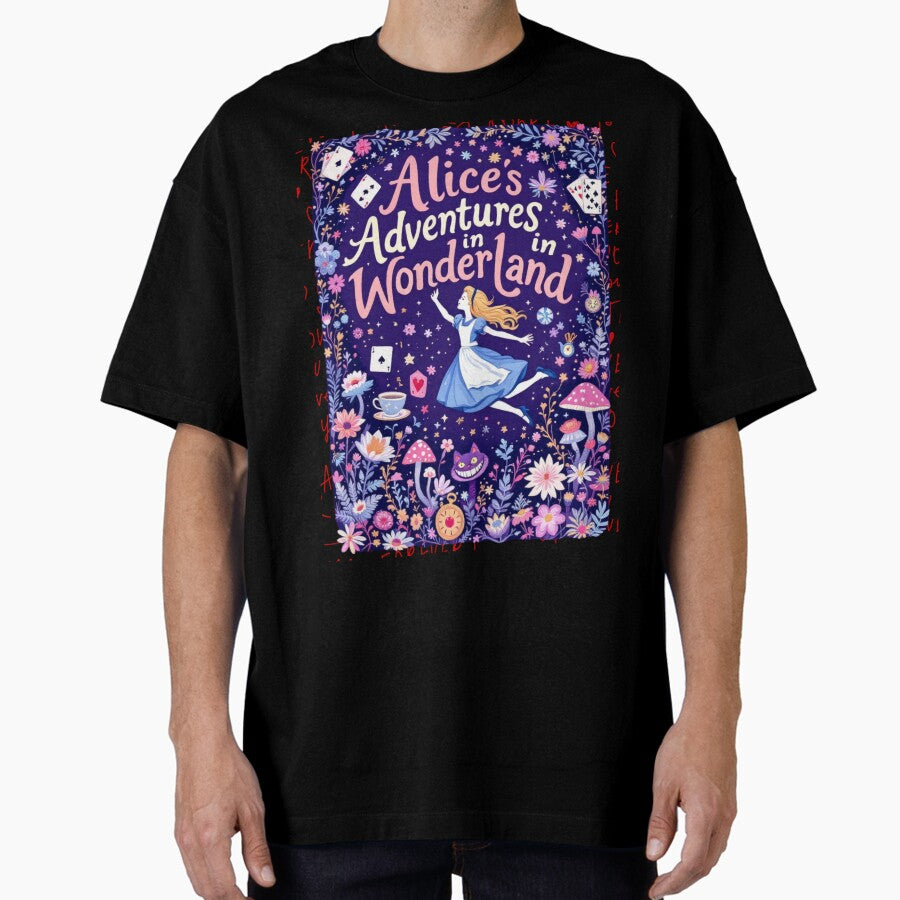 Alice In Wonderland Aesthetic Art Fantasy Fairy Tale Illustration Whimsical Book Cover Vintage Storybook Design Magical Wonderland Theme Oversized T Shirt