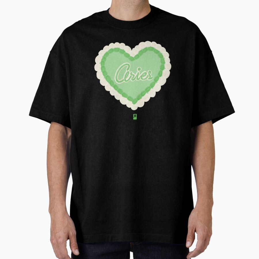 Aries Zodiac Cake - Green Oversized T-Shirt
