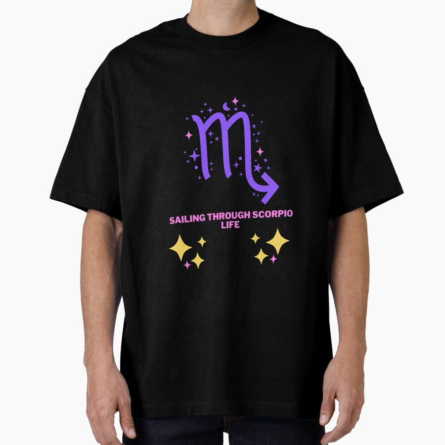 Sailing Through Scorpio Life - Purple And Pink Oversized T-Shirt
