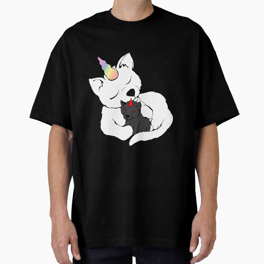 Meowgical Mom Unicorn cat and kitten angel demon Oversized T-Shirt