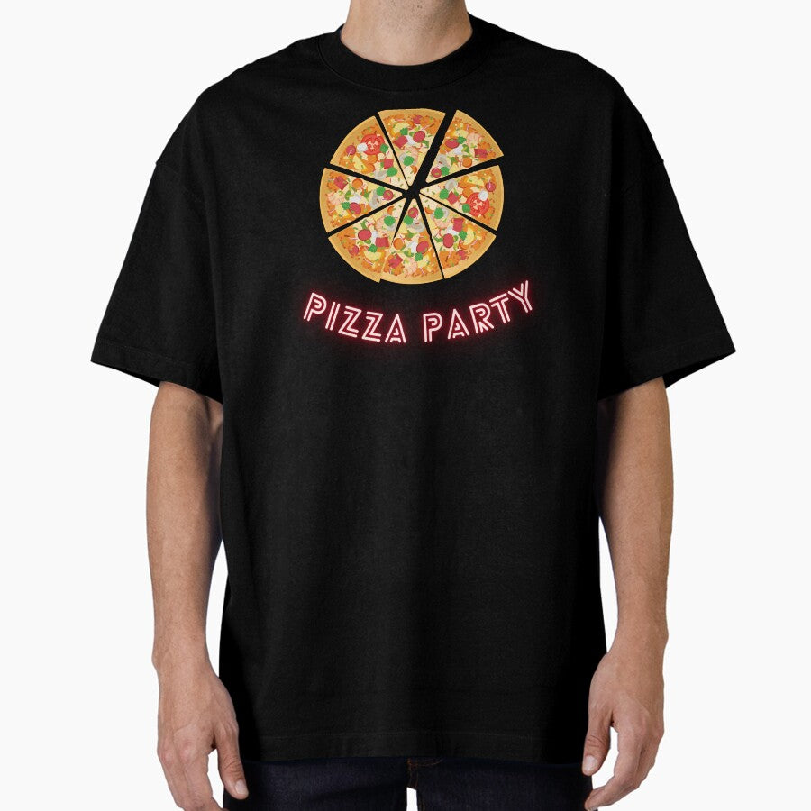 Pizza Party Neon Big Pizza 8 slices of pizza Oversized T-Shirt